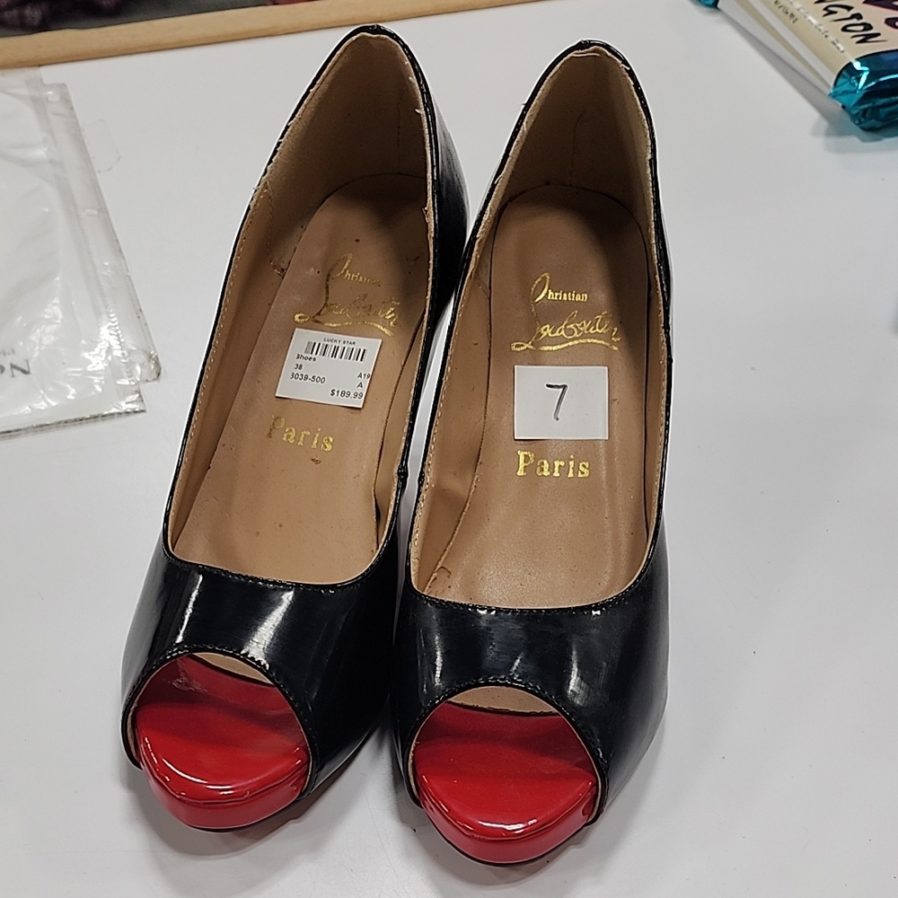 Christian Louboutin Black and Red Peep Toe Pumps